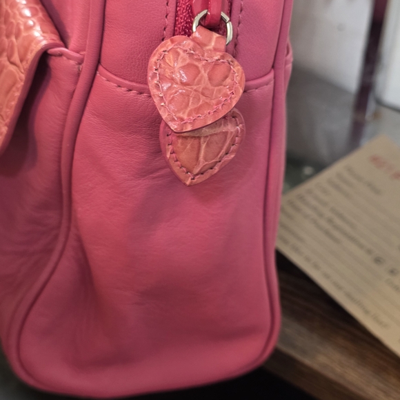 Brighton Pink Leather Barrel Bag with Croc Embossed Trim - Picture 8 of 10